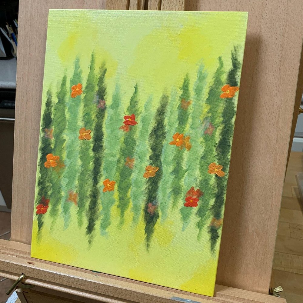 Orange Wildflower Chains Acrylic Painting 9 x 12